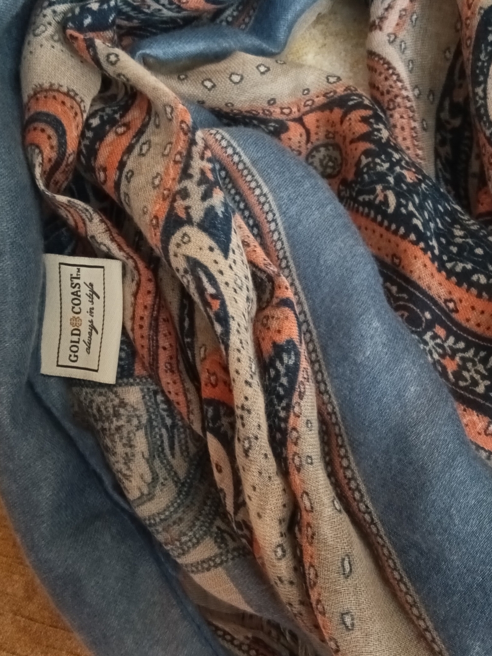 Gold Coast Blue Paisley-Accent Scarf